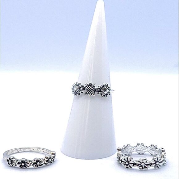 3 pc Set Stackable Gypsy Boho Knuckle Rings Sunflower Floral Silver Zinc Alloy - Picture 6 of 6